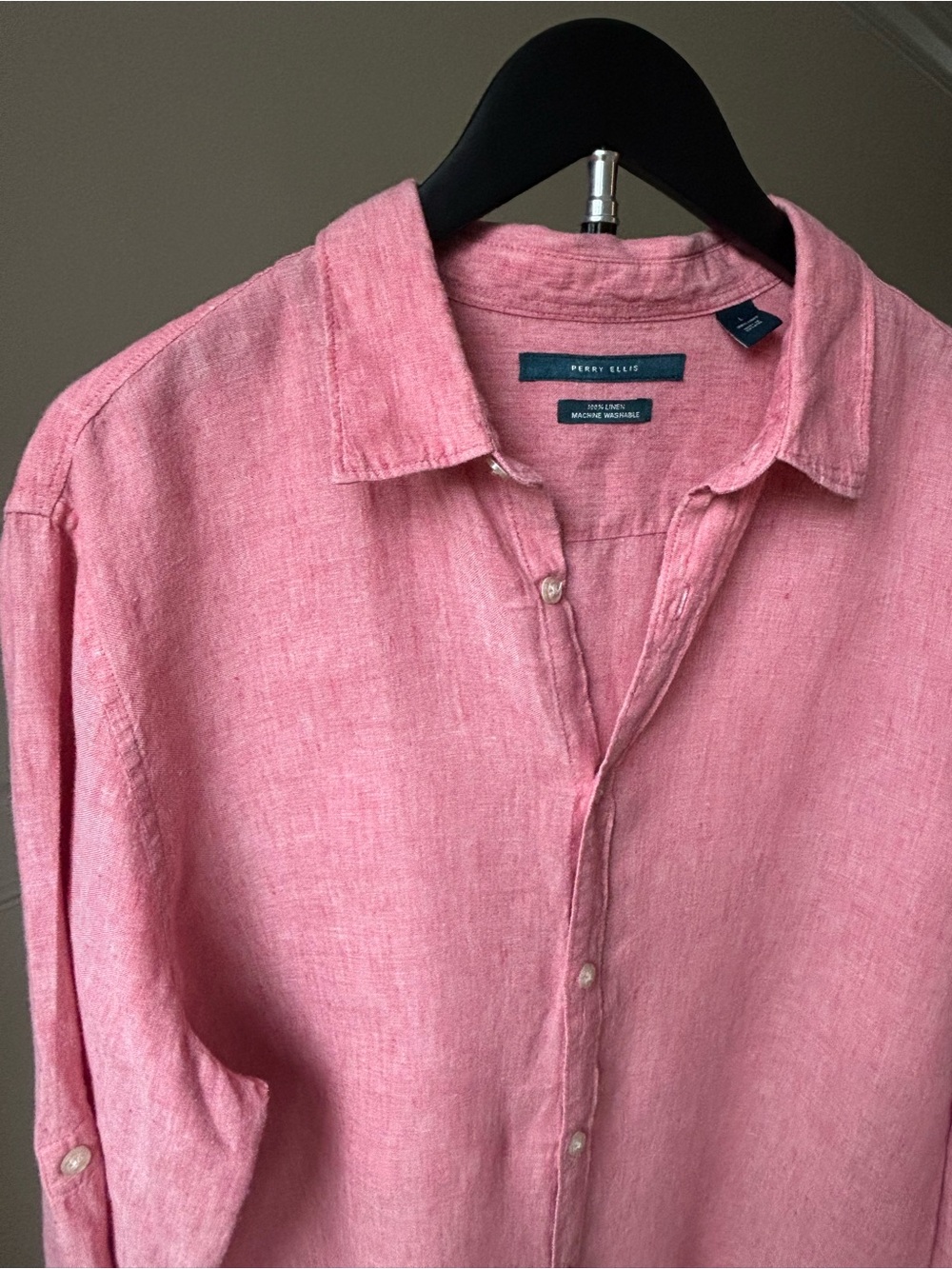 Perry Ellis Pink 100% LINEN Button-Up Shirt